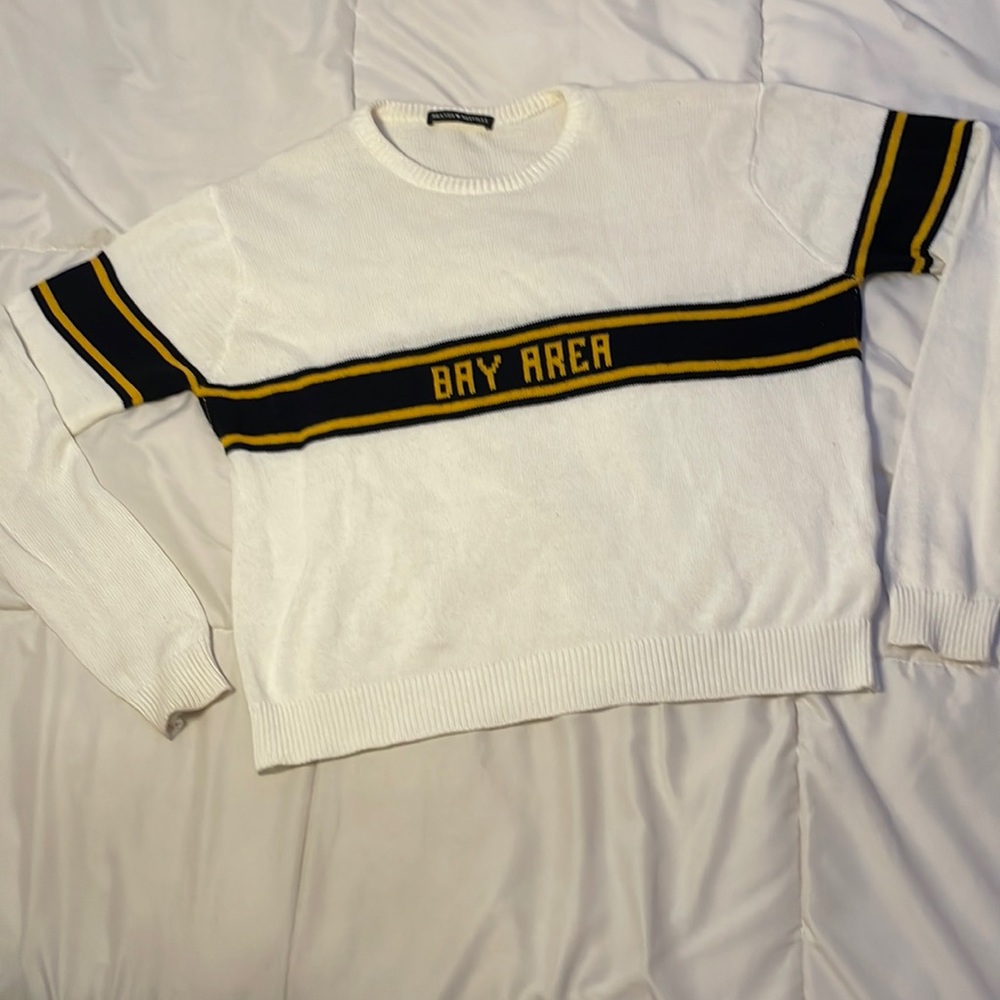 Brandy Melville John Galt Bay Area Knit Sweater White Stripe Crew Neck OS